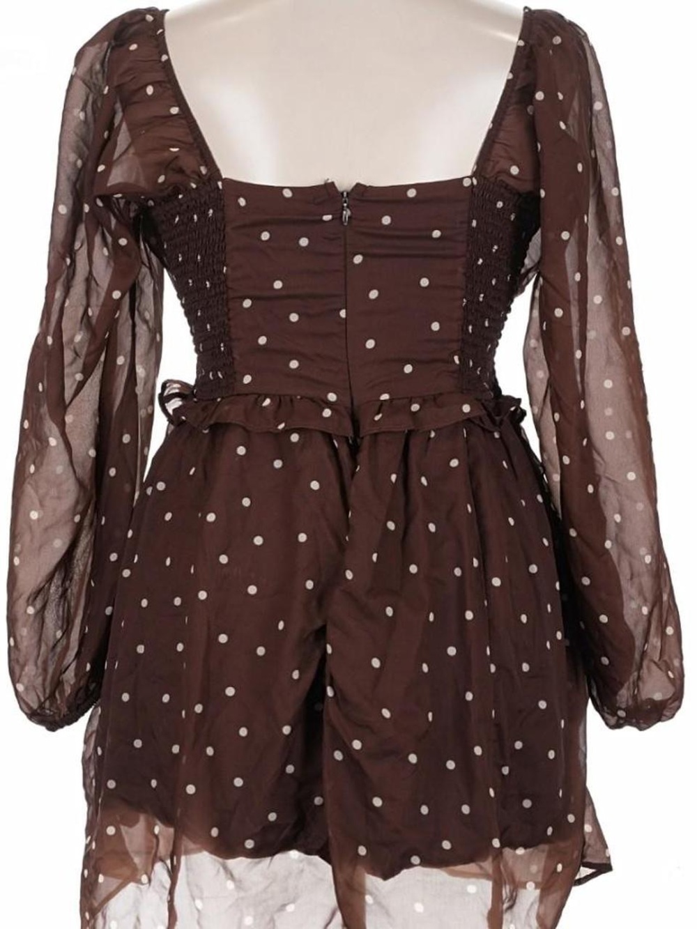 Abercrombie & Fitch Brown Polka Dot Puff Long Sleeve Mini Dress - Picture 3 of 3